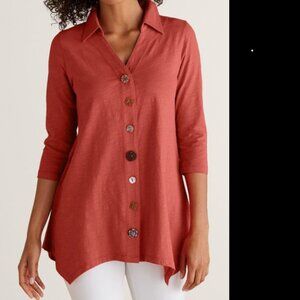 Soft Surroundings Danielle Button 3/4 Sleeve Tunic Size in Orange, Size Large